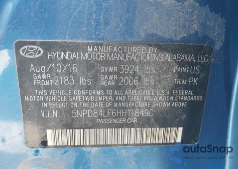 2017 Hyundai Elantra Se z USA, uszkodzony, nr VIN 5NPD84LF6HH118490